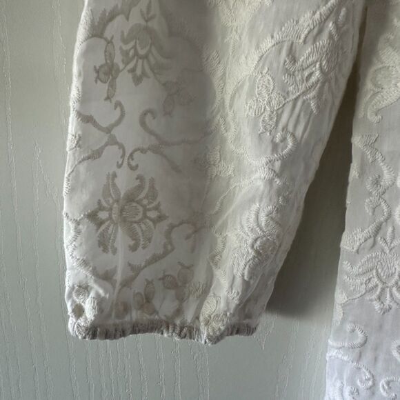 J McLaughlin Silk Blend Floral Damask Embroidered Tunic White Blouse Small NWT - Picture 4 of 7